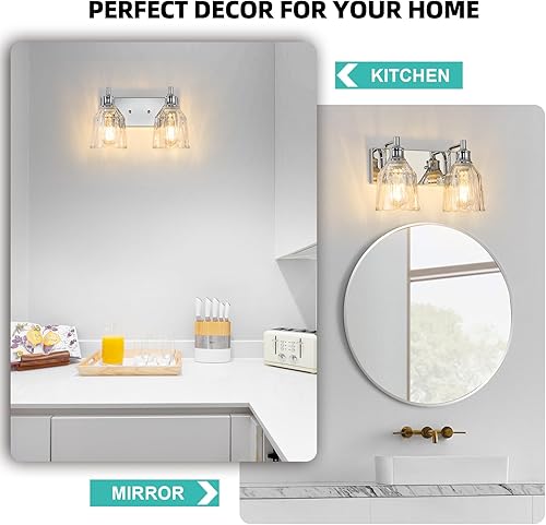 Miniatura 7 de 2 lámparas de baño modernas cromadas para baño, accesorios de iluminación sobre espejo con pantalla de vidrio grueso para armario, dormitorio,