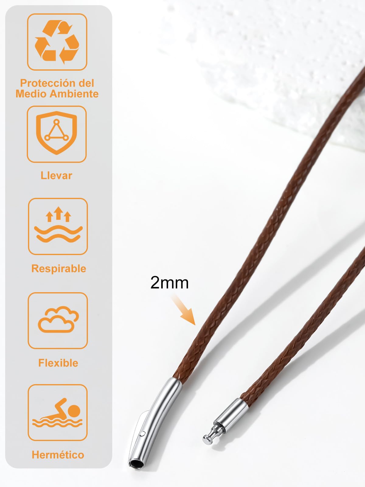 Richsteel Collar Cuello de Cordones Trenzados Impermeables con Cierre Eficaz para Mujeres Hombres, 2mm / 3mm Grosor 41cm - 76cm Largo [Negro/Marrón]