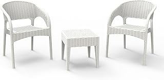 Resol Set Bahía Muebles de Jardín Exterior Conjuntos 2 Sillones + Mesa auxiliar Muebles de resina color blanco