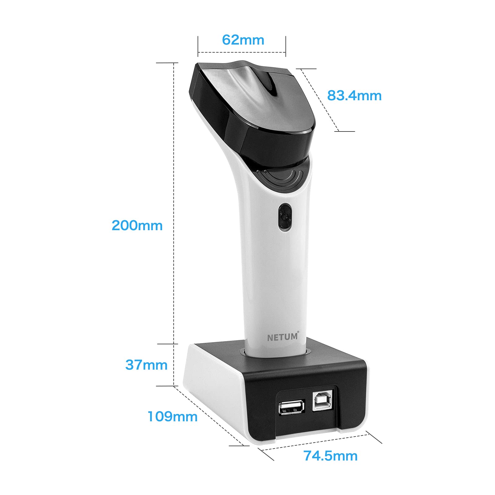 NETUM Escáner de Código de Barras Inalámbrico Bluetooth con Base de Carga Pistola de Escaneo de Detección Automática Funciona con Mac OS, Windows, iOS, Android - DS7500 (Blanco) | Con base de carga y memoria integrada, escaneo automático, rápido y preciso