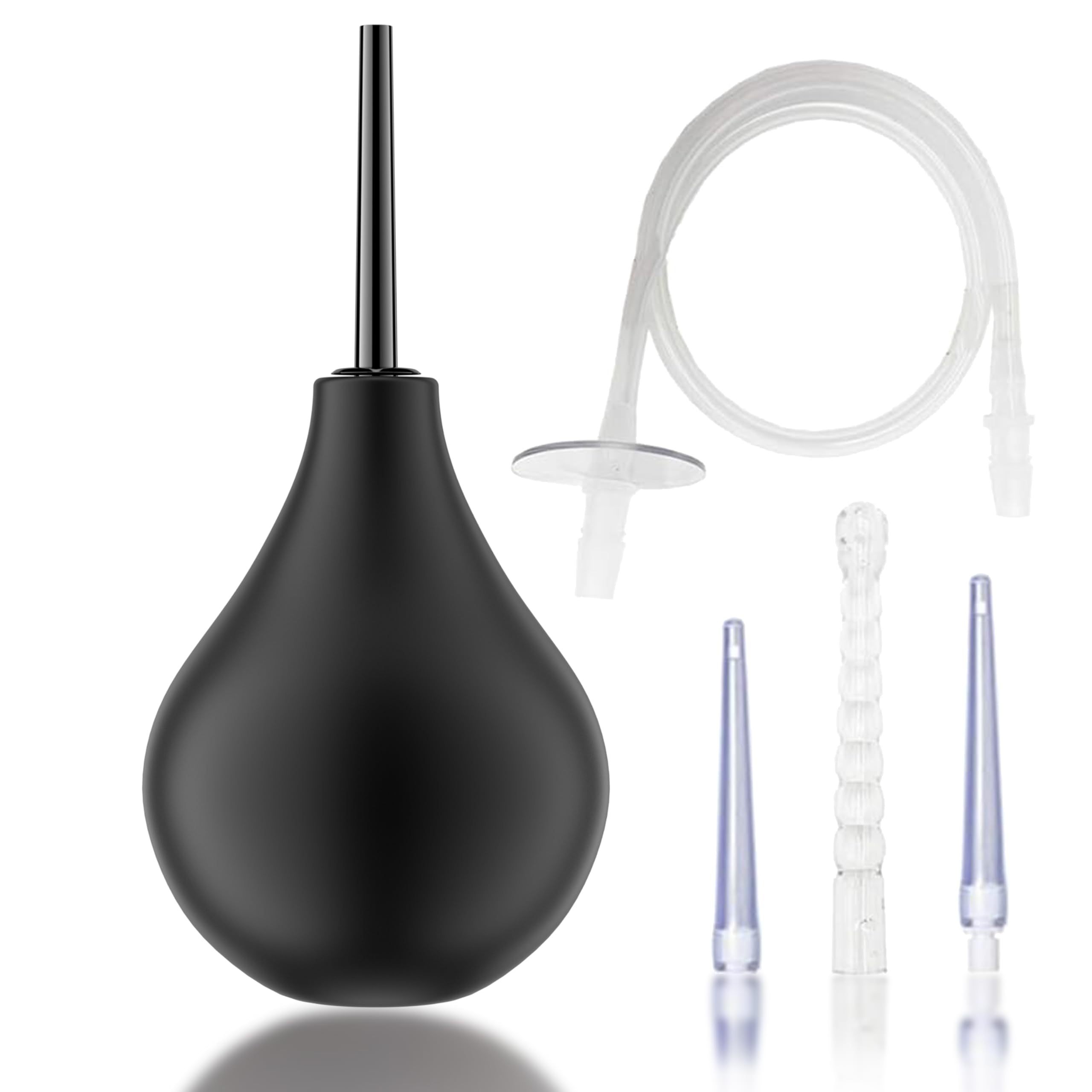 Enema Bulb Douche Kit with 5 Replaceable Nozzles 7.6 oz, Special CleanEnema for Men and Women Black(224ML)