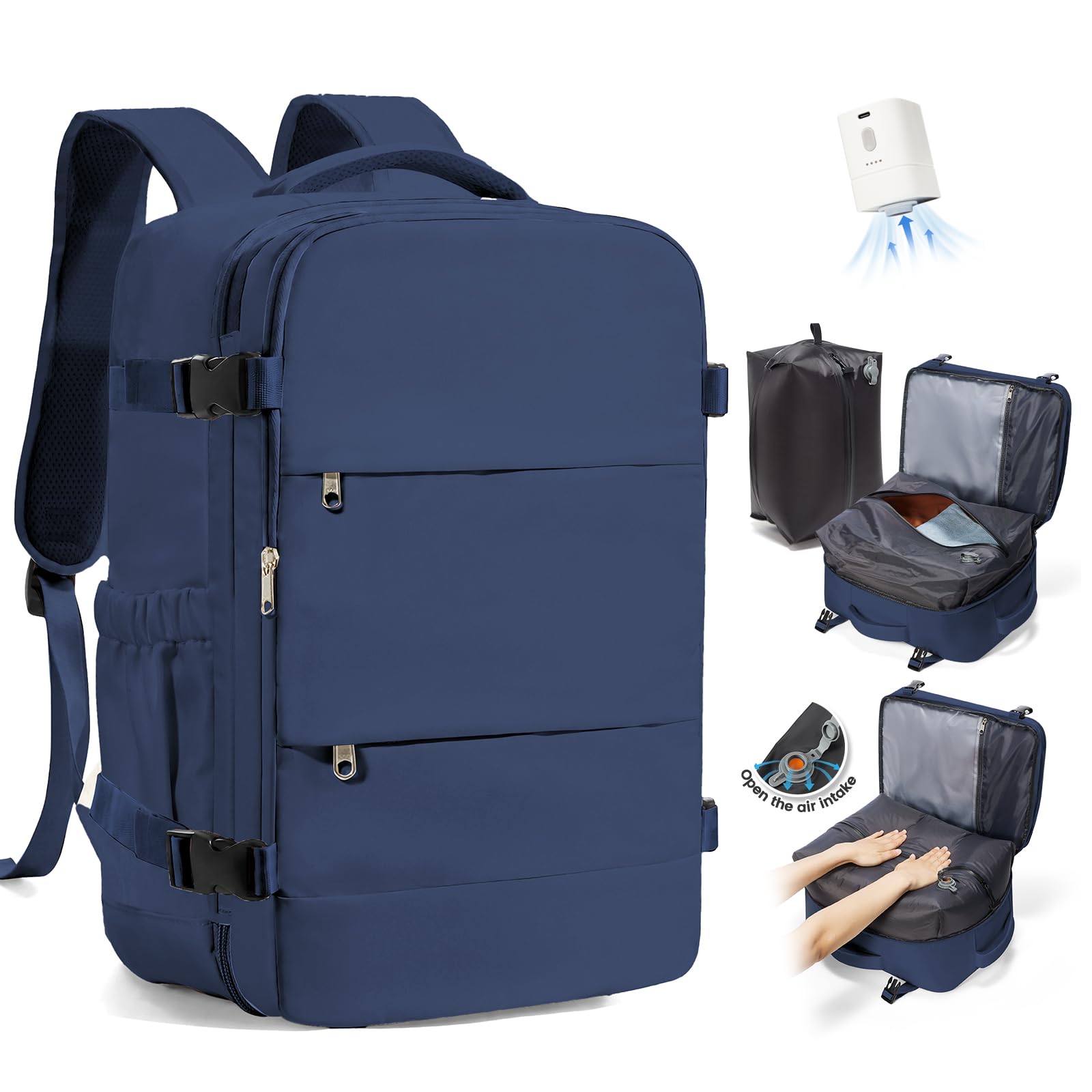 SZLX Zaino Ryanair 40x30x20 Sottovuoto con Pompa Zaino Ryanair 40x20x25 Donna Zaino da Viaggio Wizzair Bagaglio a Mano Uomo per Laptop da 14 Pollici Borse da Cabina 45x36x20 Easyjet con Porta Scarpe