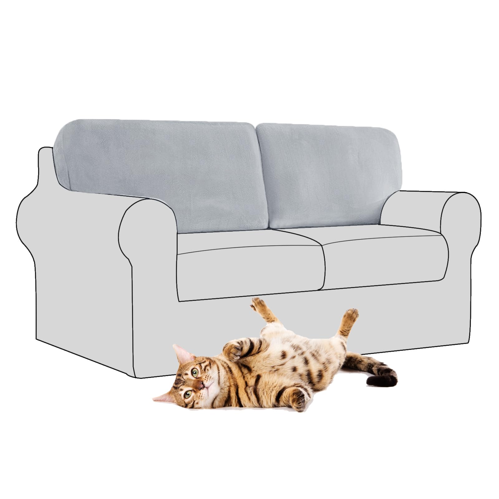 SYLC Stretch Velvet Sofa Backrest Cover, Back Cushion Covers Non-Slip Sofa Cushion Slipcovers for Couch Chesterfield Caravan RV Dinette (Light grey,2 pcs Square L)