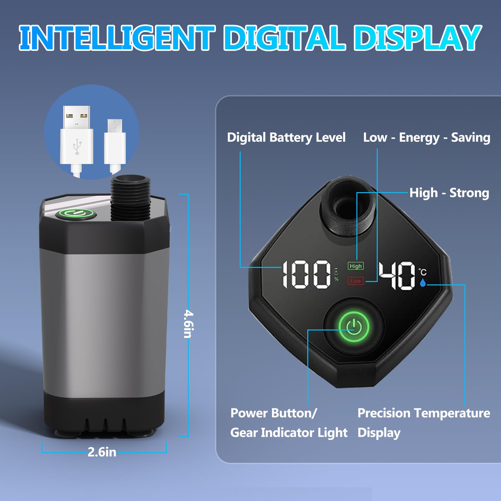 BSEED Douche Portable pour Camping avec Chauffe-eau à Immersion, Douche de Camping Rechargeable 6000mAh avec Affichage LED Intelligent, Douche Extérieure pour la Randonnée, les Voyages, les Animaux de