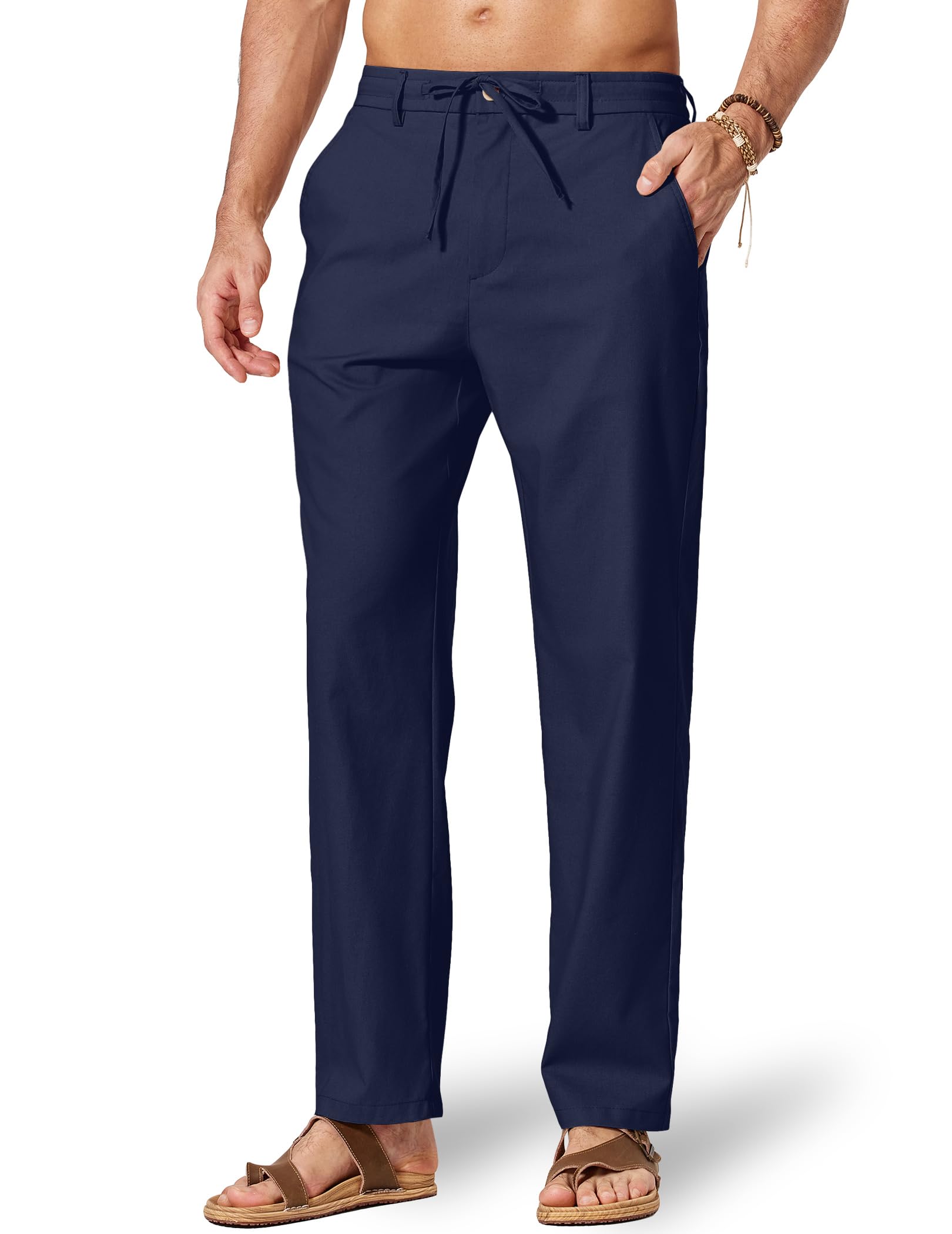 COOFANDY Mens Cotton Linen Pants Casual Drawstring Dress Pants Beach Summer Lightweight Trousers