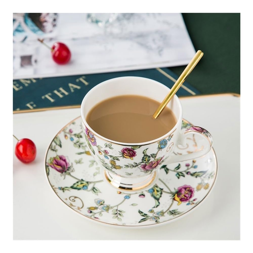Tazze Set di tazze da caffè in porcellana cinese, semplici, con bordo dorato, in ceramica, nere e piattini inglesi per Latte, Tè caldo, Latte