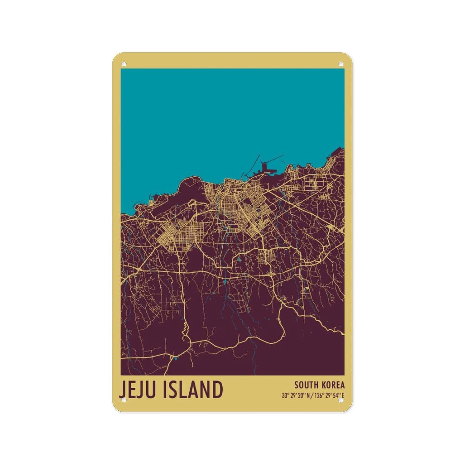 peiyeety Jeju Island Vintage Poster Metal Plaque, Wall Decor for Bathroom, Living Room, Bedroom, Office, Study, Café, Events, Restaurants Decoration Metal Tin Sign 8 X 12 Inch