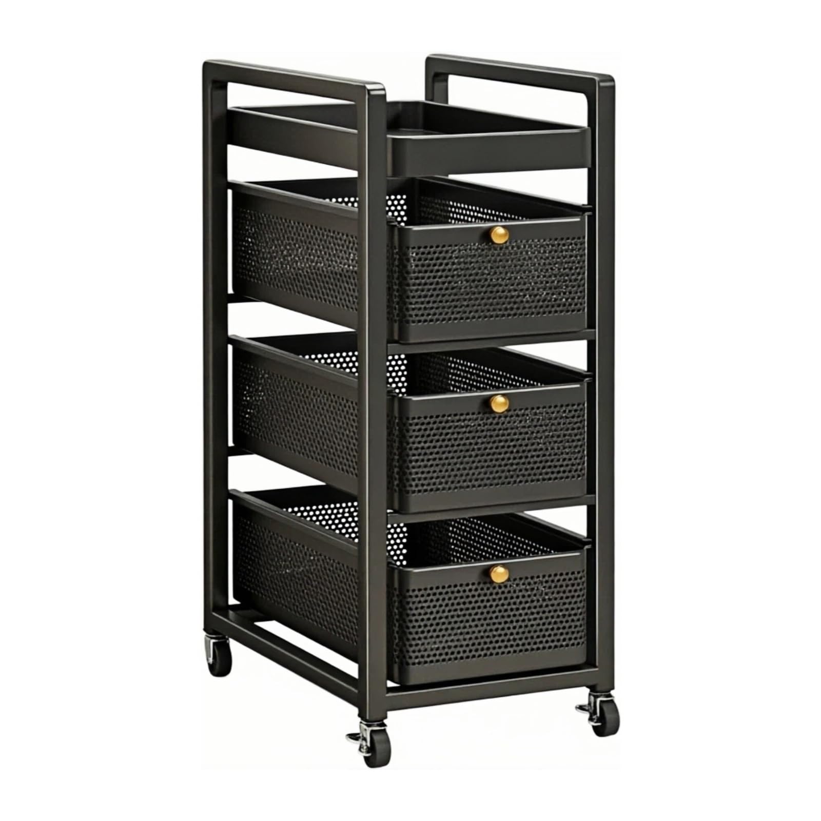 Ljhfg63kuyt Black Multi-Purpose 4-Tier Mobile Kitchen Cart Storage Rack Rolling Vegetable Basket Shelf Utility(Black)