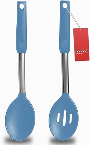 Paquete de 2 cucharas grandes de silicona para cocinar, cucharas sólidas antiadherentes, utensilios de cocina resistentes al calor para mezclar,
