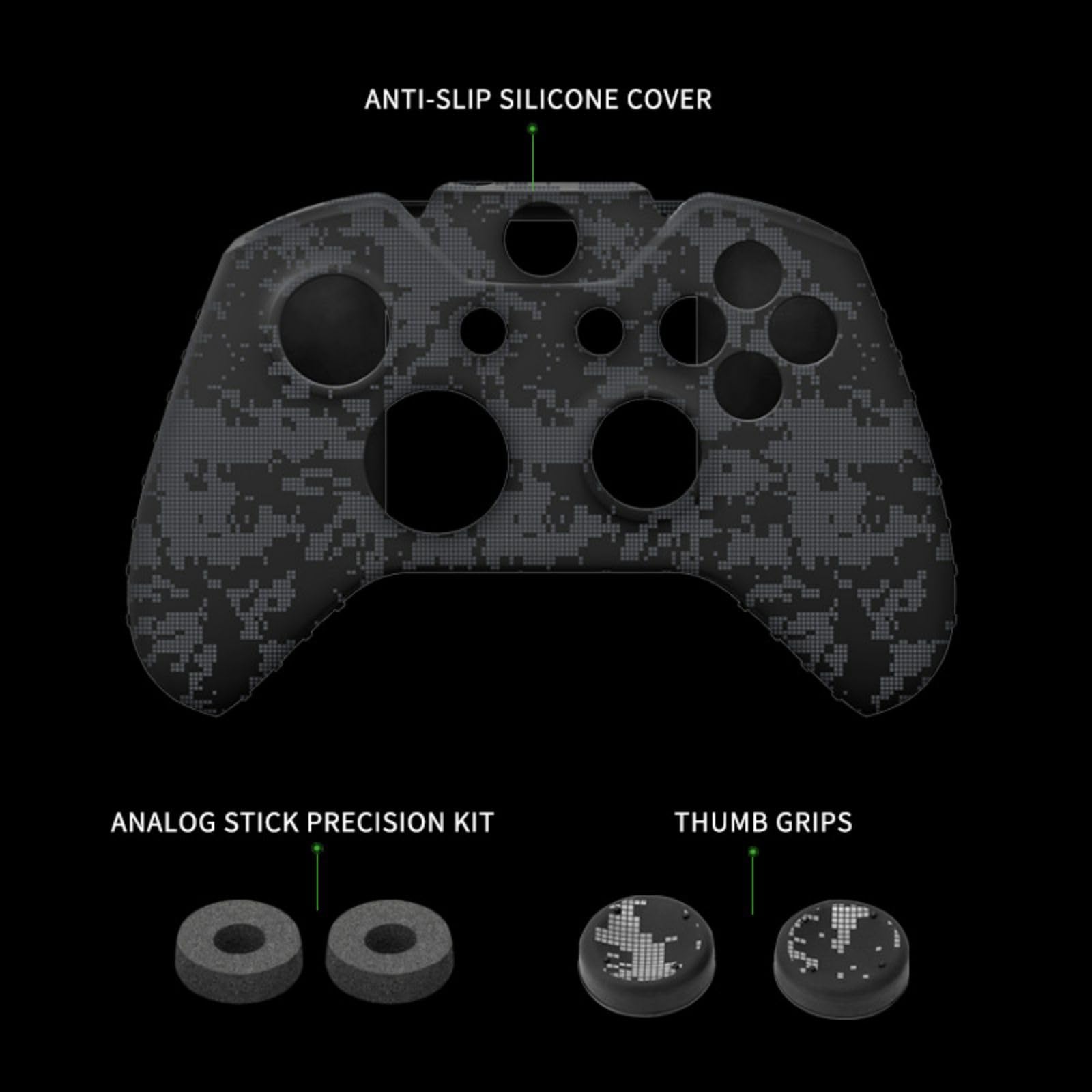 NiTHO Gaming Kit per Controller Xbox One, Include Protettiva Silicone Cover, Anelli di Precisione, Copri Levette Analogiche, Migliora il Controllo del Gioco e la Precisione di Mira per Xbox One - Camo