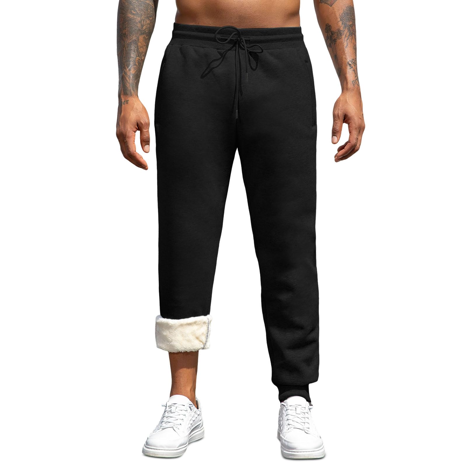 Vorvowry Pantaloni Tuta Uomo Invernali Caldo Felpati Pile Pantalone Termici Cotone Sportivi Joggers con Elastico in Vita Coulisse e Tasche