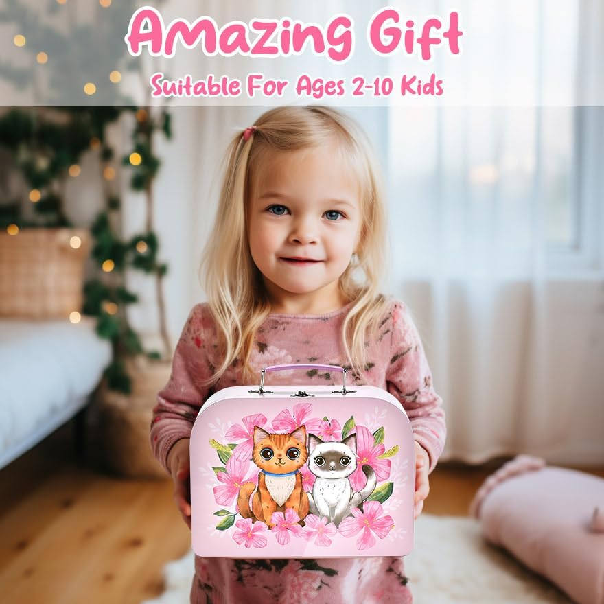 Miniatura 8 de Lajeje Juego de té de 52 piezas para niñas pequeñas, regalo para niñas de 3, 4, 5, 6 años, juego de fiesta de juguetes para niños, postres y estuche