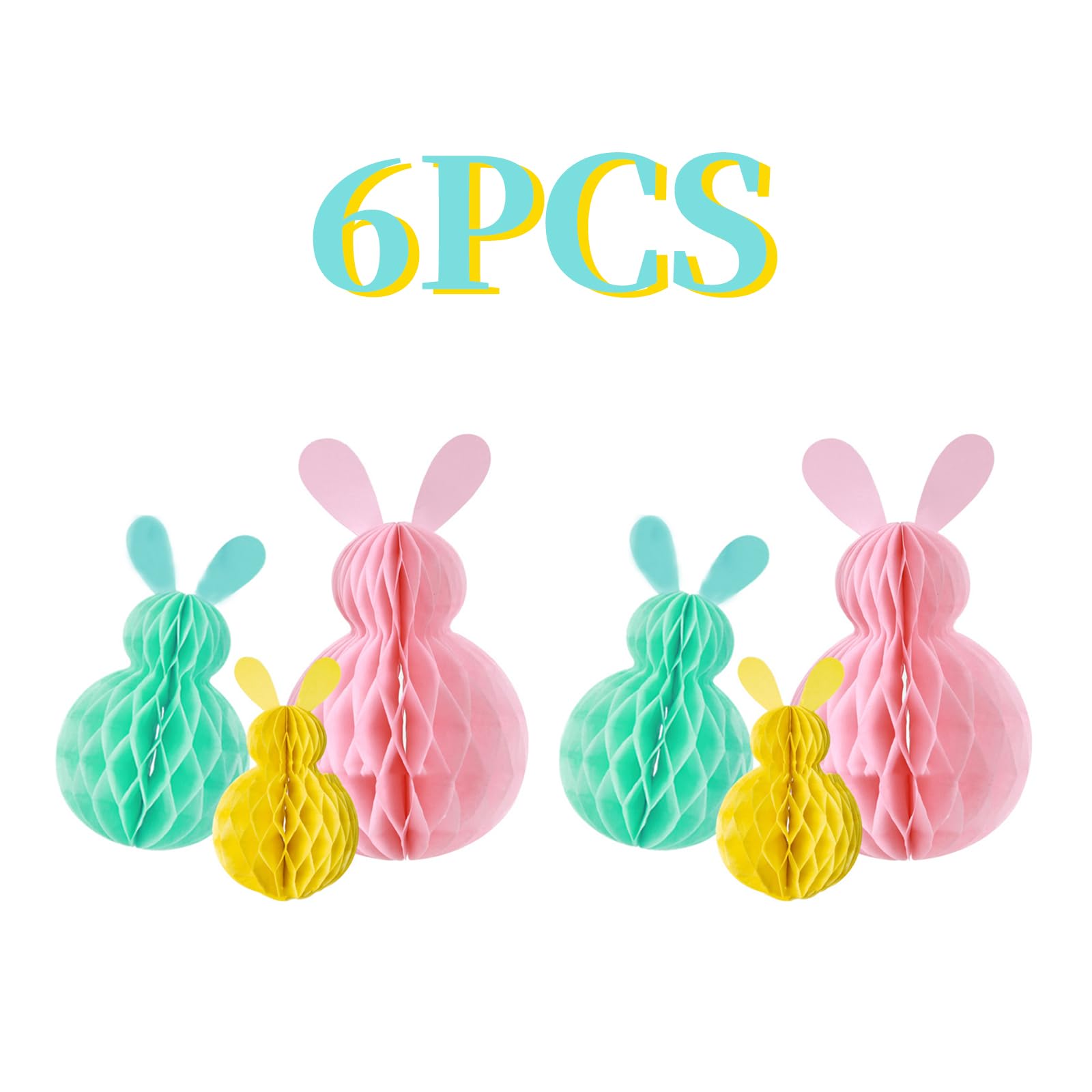 6 Decorazioni Pasquali A Nido D'Ape A Forma Di Coniglietto - Set Con 2 Coniglietti Rosa, 2 Azzurri E 2 Gialli Per Addobbi Casa E Scuola