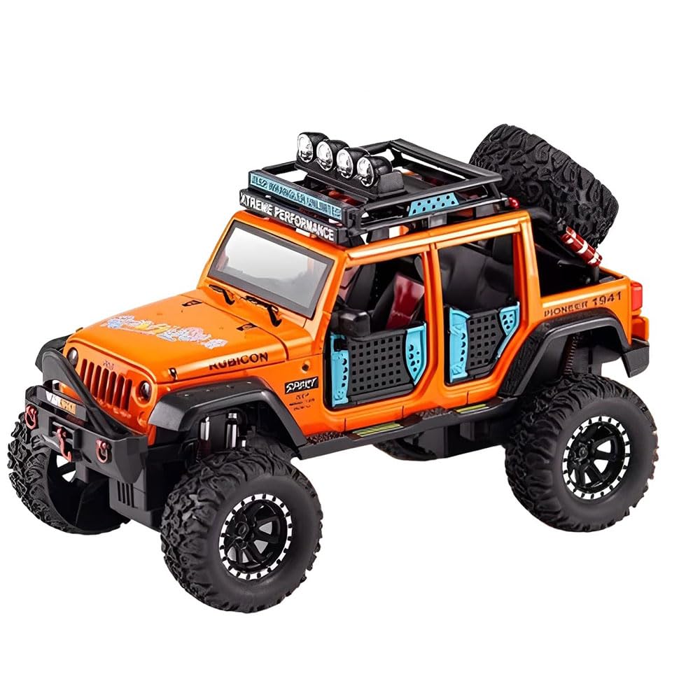 1:24 Scale Jeep Wrangler Unlimited Diecast Model Car, Off-Road Kings Edition, Detailed Collectible Toy Vehicle with Realistic Design for Display & Play (Orange)