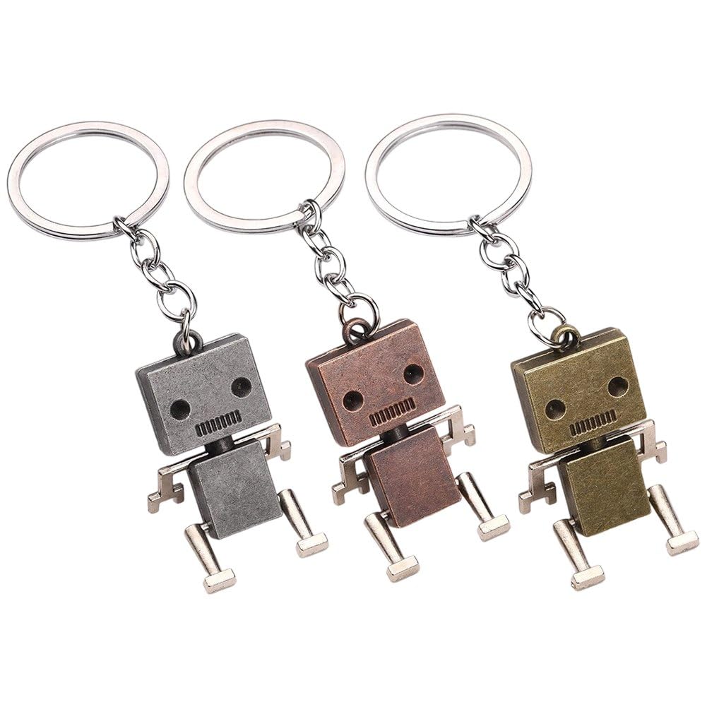 Uzztfa Mixed Color 3 Pcs Robot Keychains Vintage Robot Pendant Keychain With Movable Joints Keyring Charm Ornament Key Decoration