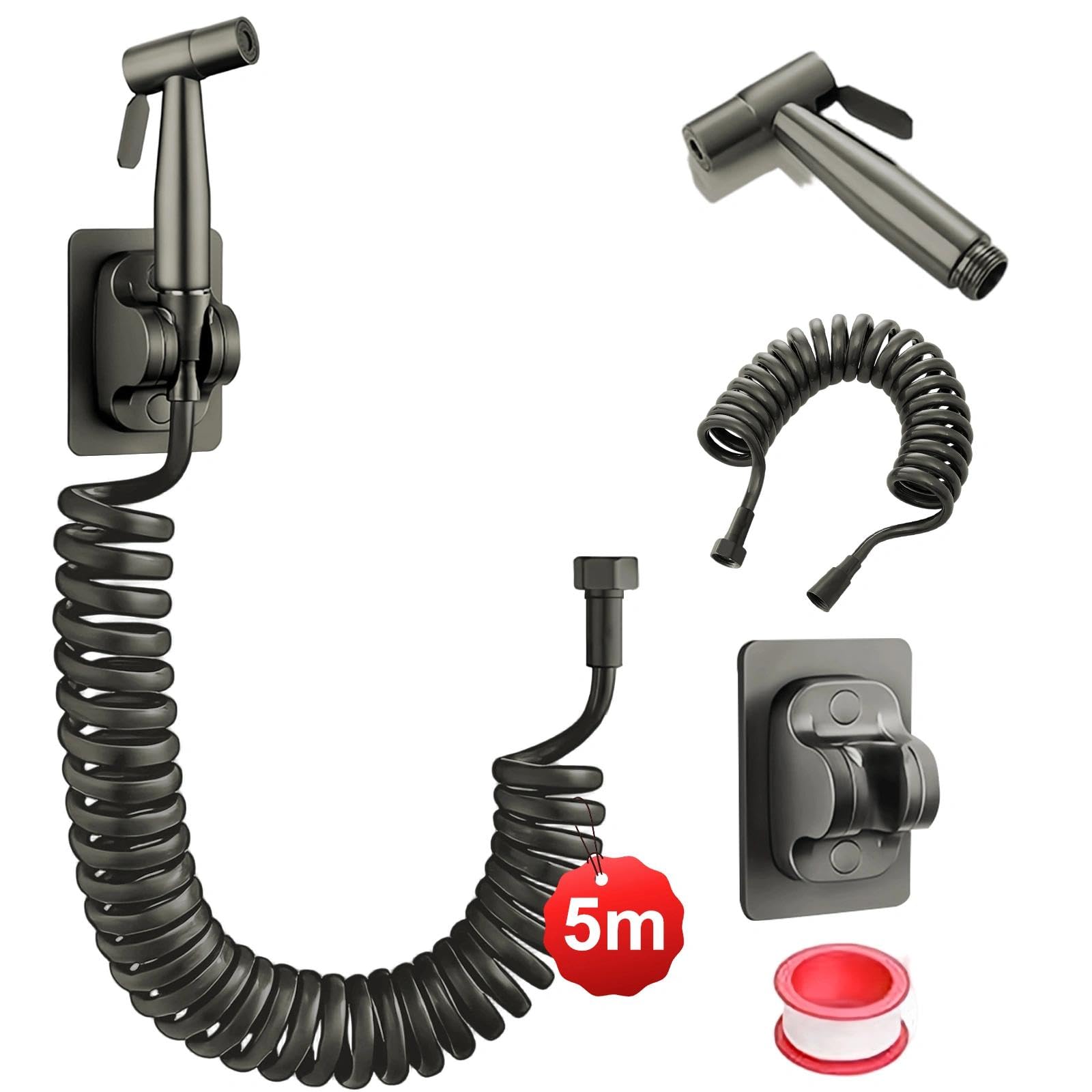 DEANKEJI 3 Metri PE Doccetta per Bidet-Set, Grigio Scuro Doccetta Bidet, Doccettaperbide con Tubo Flessibile, Doccetta-Bidets da Palmare, per Bagno, Cucina, Hotel