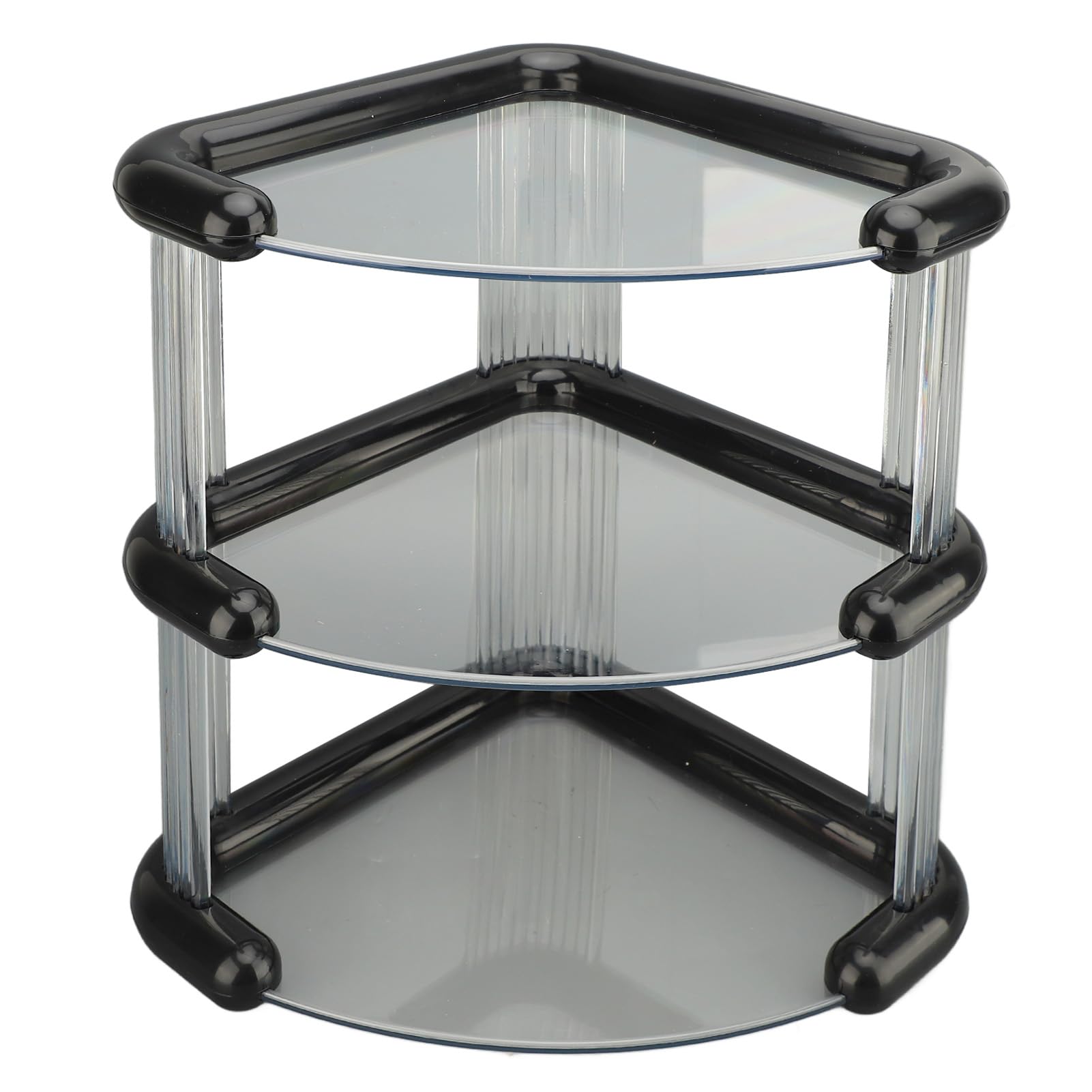 Scaffale angolare multiuso a 3 ripiani, per bagno e cucina, salvaspazio, per ceramica, cibo e altro, design nero trasparente