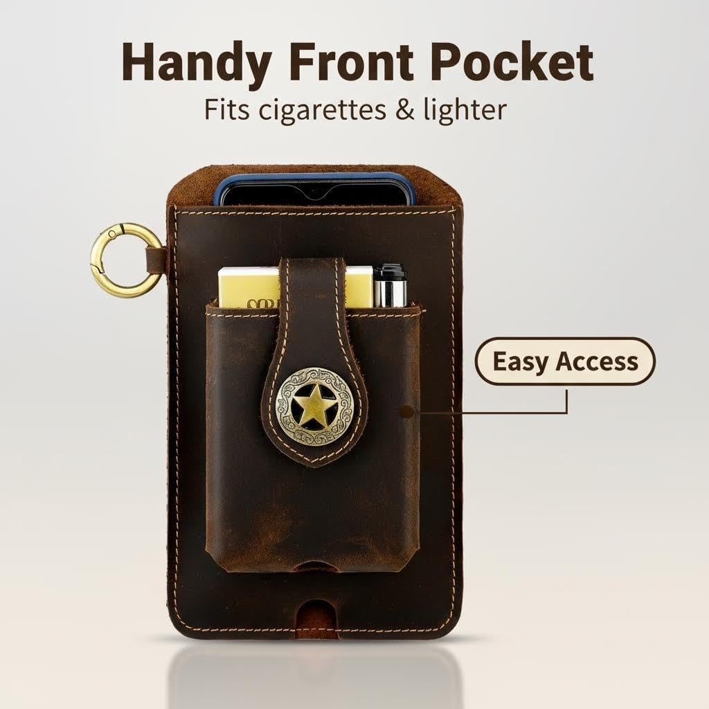 Genuine Leather Cell Phone Holster for Men Belt Clip Universal Belt Holder Case for iPhone Samsung Galaxy Phones Brown (Coffee) - Image 3