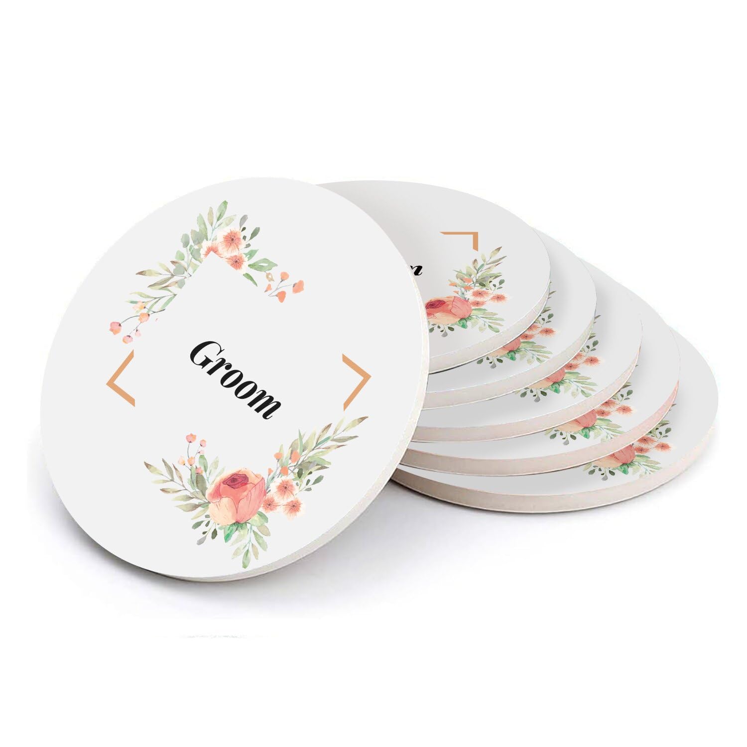 Sous-verre ronds en céramique floral mariage lot de 6 dessous de verre chic