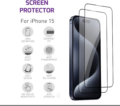 Miniatura 9 de Protector de pantalla de vidrio templado compatible con Apple iPhone 15 Pro Max (paquete de 2)