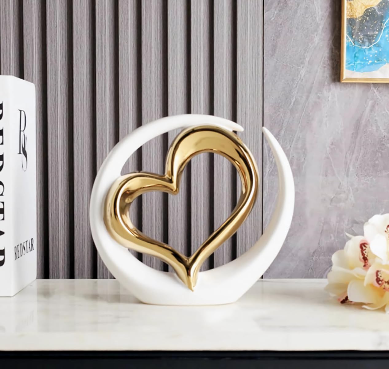 JXCBXJ Heart ceramic statue,Home Decoration Art Statue,Modern Abstract Art Ceramic Statue,for Dining Room Living Room Office Tv Stand Centerpiece