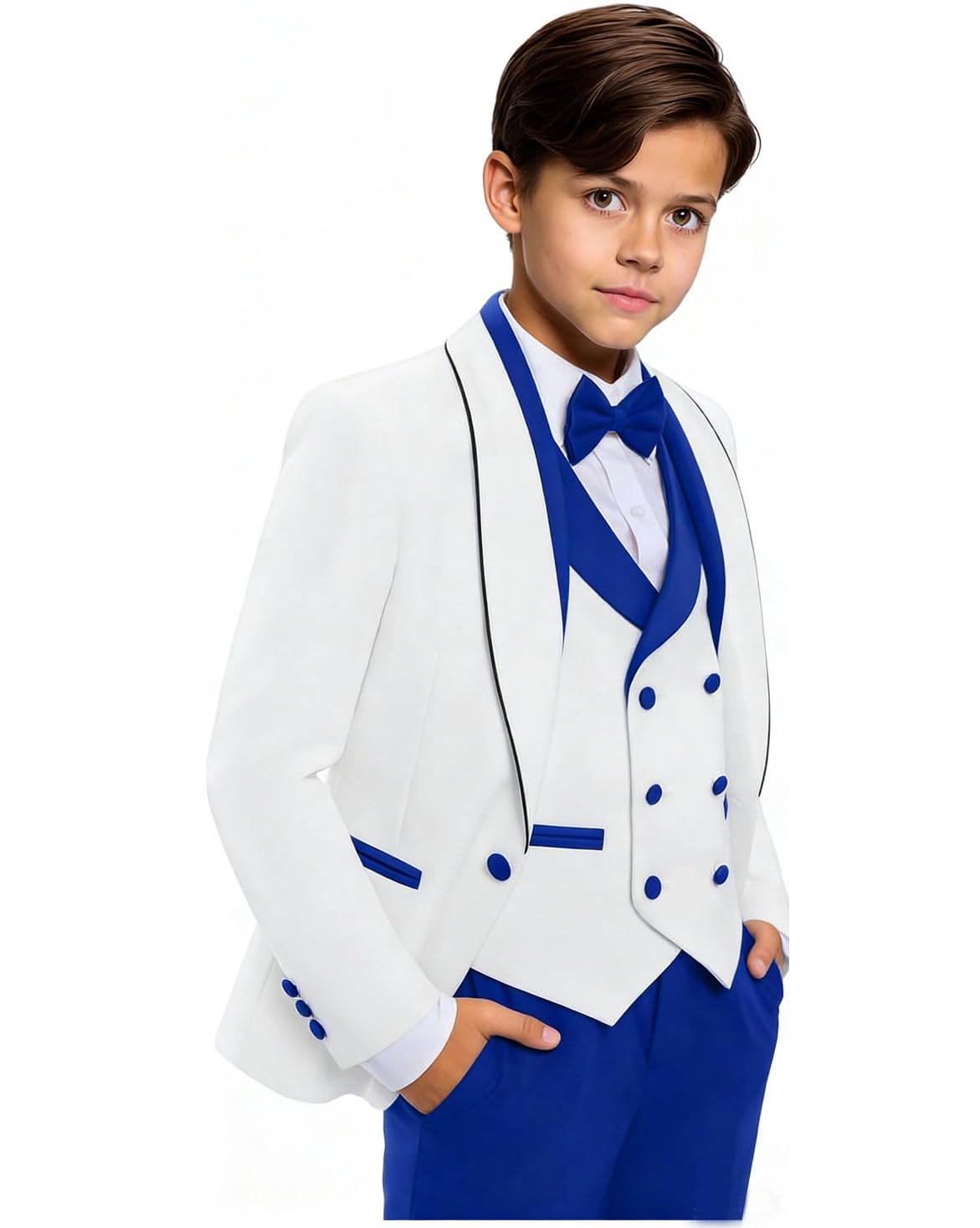 Conjunto de traje formal de 3 piezas para niños, chaqueta de esmoquin, chaleco, pantalones para niños, anillo de boda, portador de fiesta