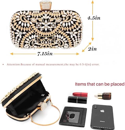 Miniatura 10 de Yokawe Bolso de mano de noche de cristal para mujer bolso de boda de novia bolso de fiesta de diamantes de imitación Negro, Oro, Plateado