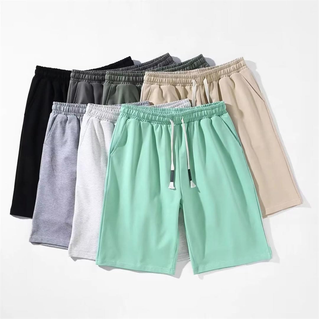 Men Summer Solid Color Five Pocket Knee Length Elastic Waist Daily Casual Shorts