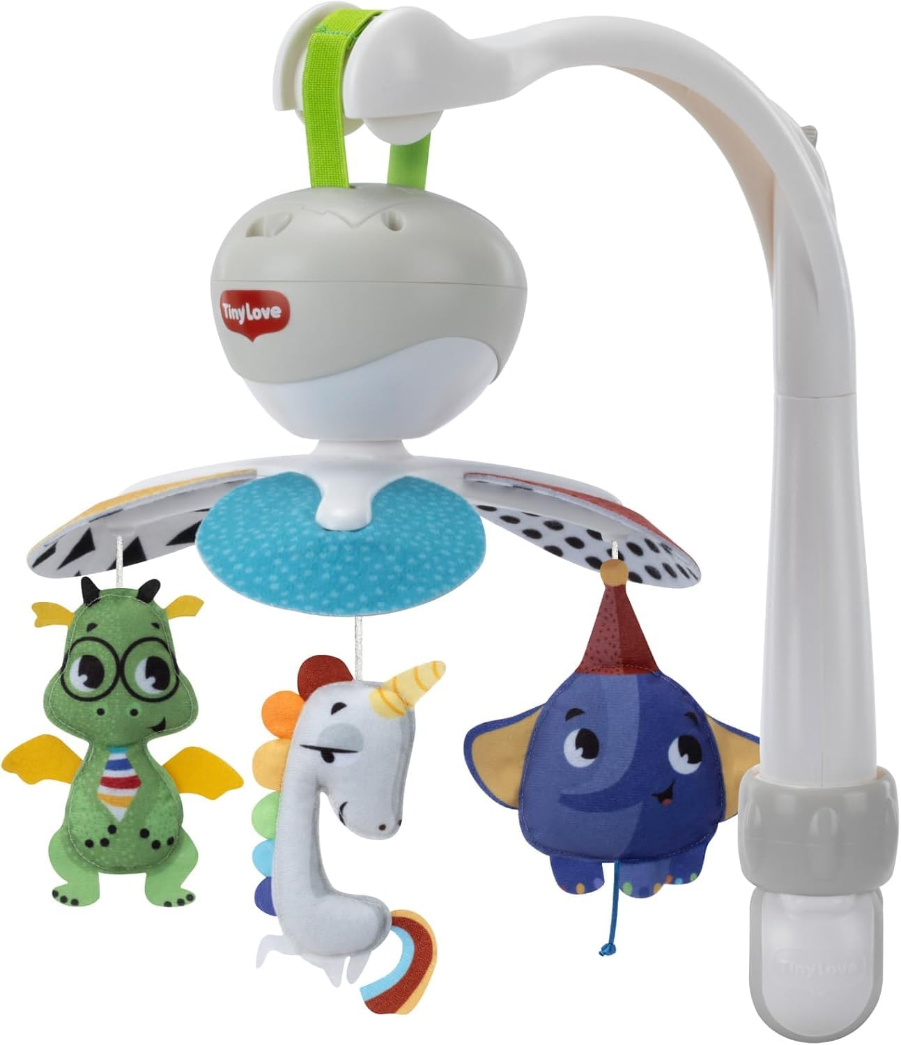 Tiny Love 3-in-1 Take Along Baby Mobile for Cot, 0+ Months, Portable, Multi-Use with 3 Connectors, Cot Mobile with Music, 5 Melodies, 30 Minutes of Continuous Music, Stimulates Senses, Born to Party