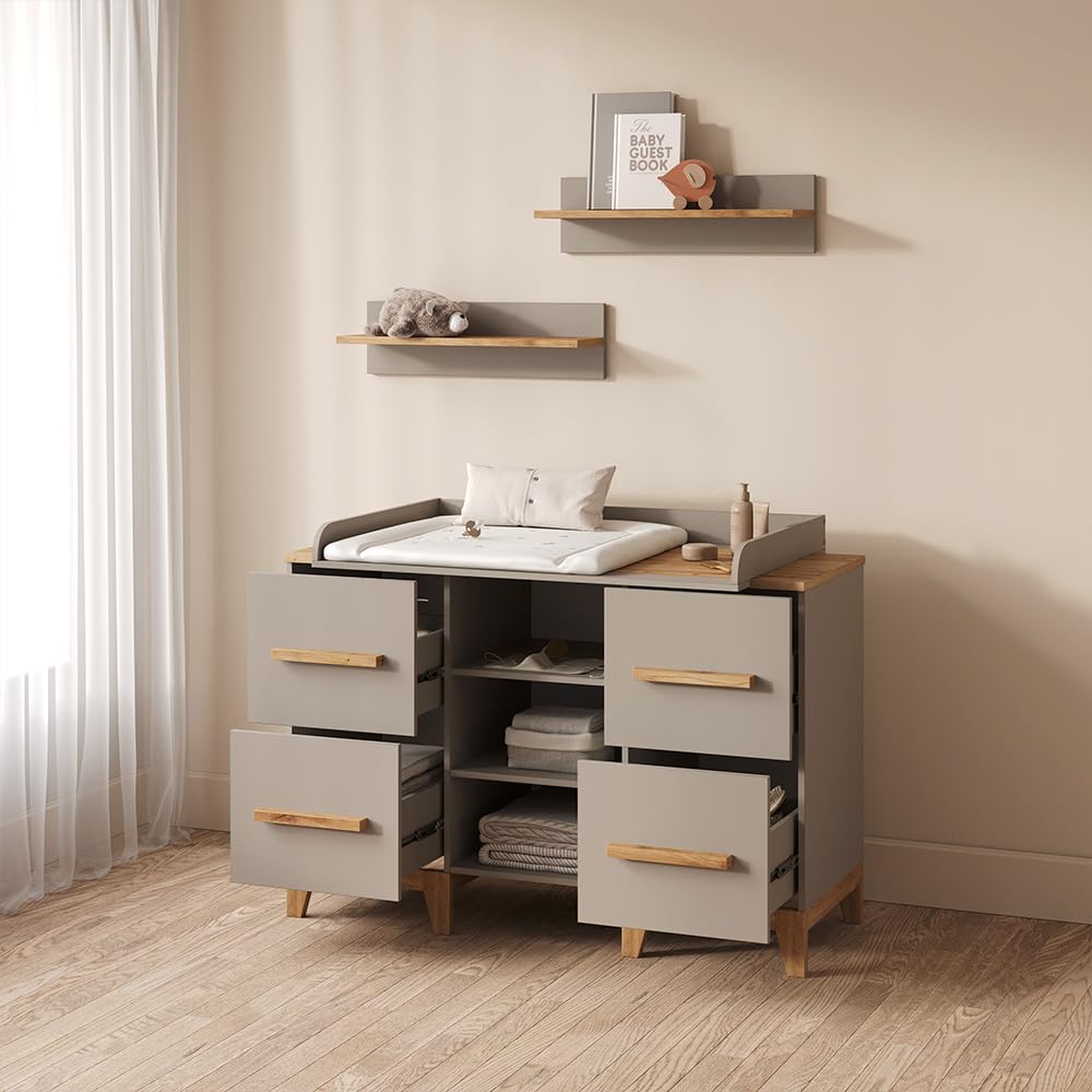 Livinity Commode à Langer Mailo Cachemire/Artisan | XL avec 4 tiroirspour un rangement élégant et spacieux