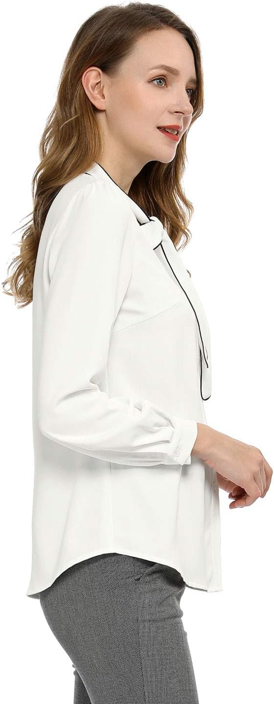 Allegra K Women's Work Blouse Tie Neck Long Sleeve Shirts Button Down Elegant Office Business Top 2025 - Image 4