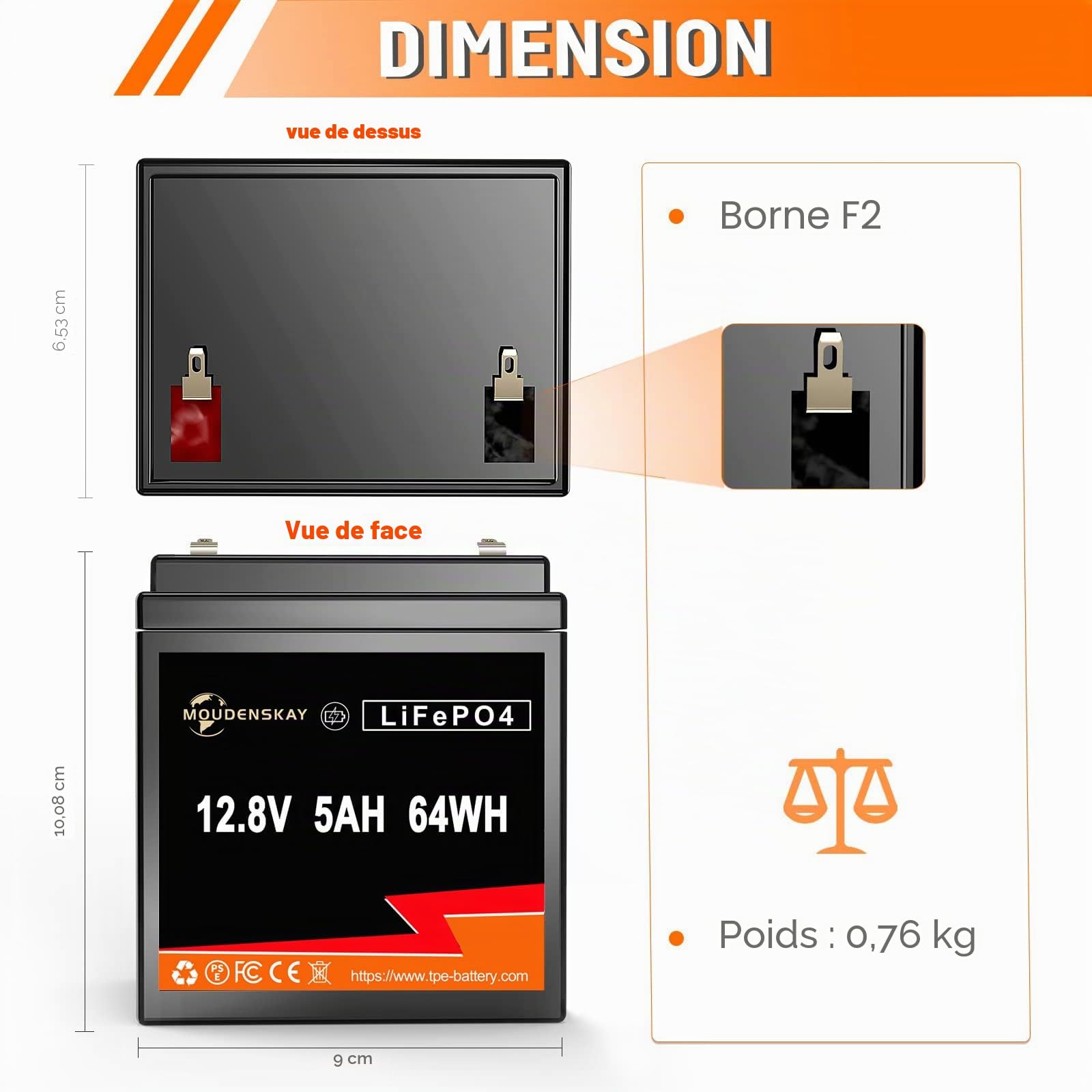 Batterie au lithium 12V 5Ah LiFePO4 Batterie 12V