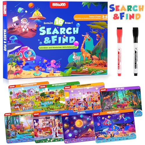 BBWOO Jogos educativos em alemão - encontrar e encontrar, presentes e aprendizagem pré-escolar para crianças dos 3 aos 6 anos, brinquedo educativo livro de negócios, aniversário, creche, presente