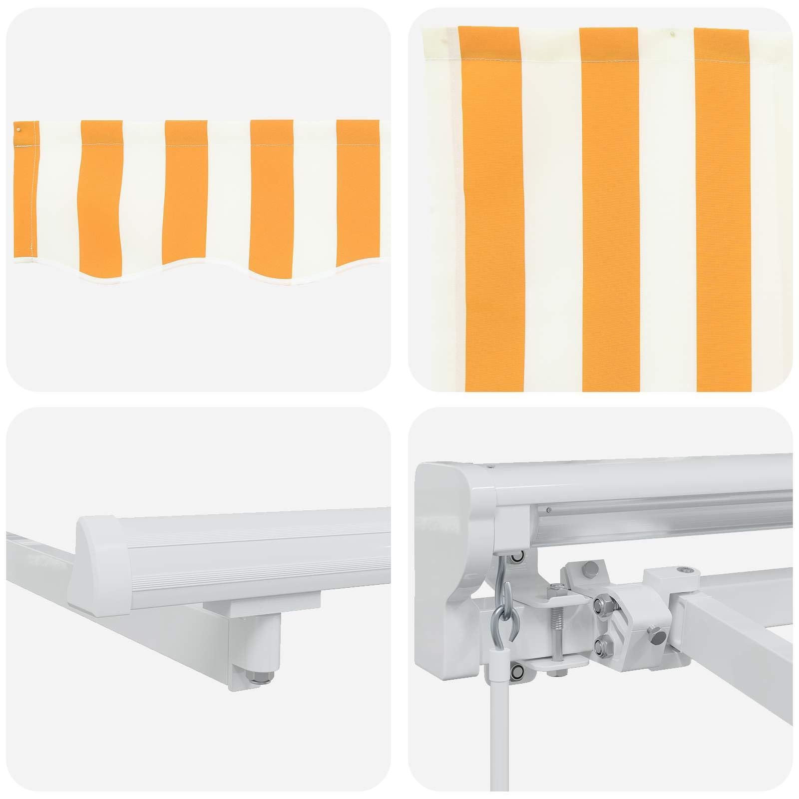 Auvent Rétractable Manuel 3x2,5m, Store Banne Extérieur Jaune avec Manivelle de 165 cm, Toile en Polyester Résistant et Cadre Blanc en Acier pour Terrasse, Jardin et Patio