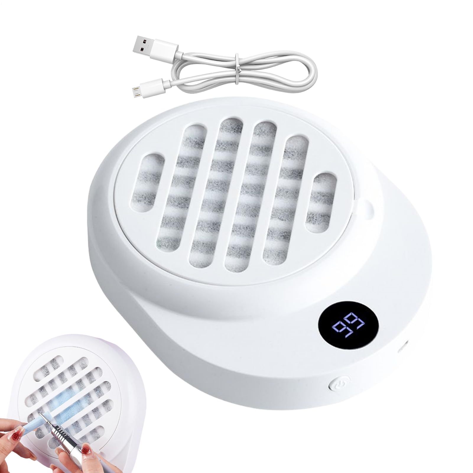 Collecteur de poussière d'ongles sans fil avec filtre réutilisable aspirateur silencieux