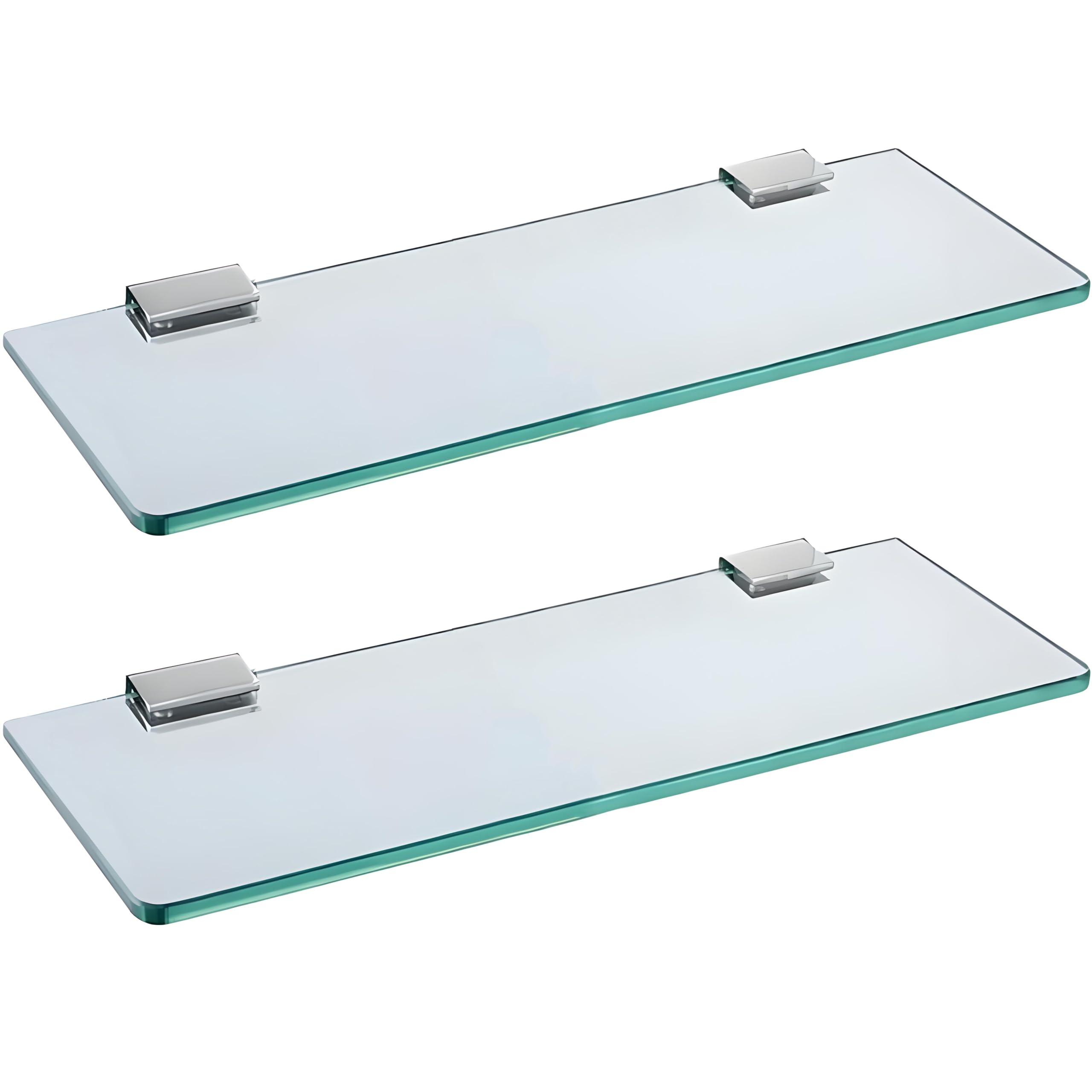 2 mensole galleggianti in vetro temperato extra spesso 5 mm, 25 cm, montaggio a parete, con staffa cromata, soluzione elegante e durevole per la decorazione della casa