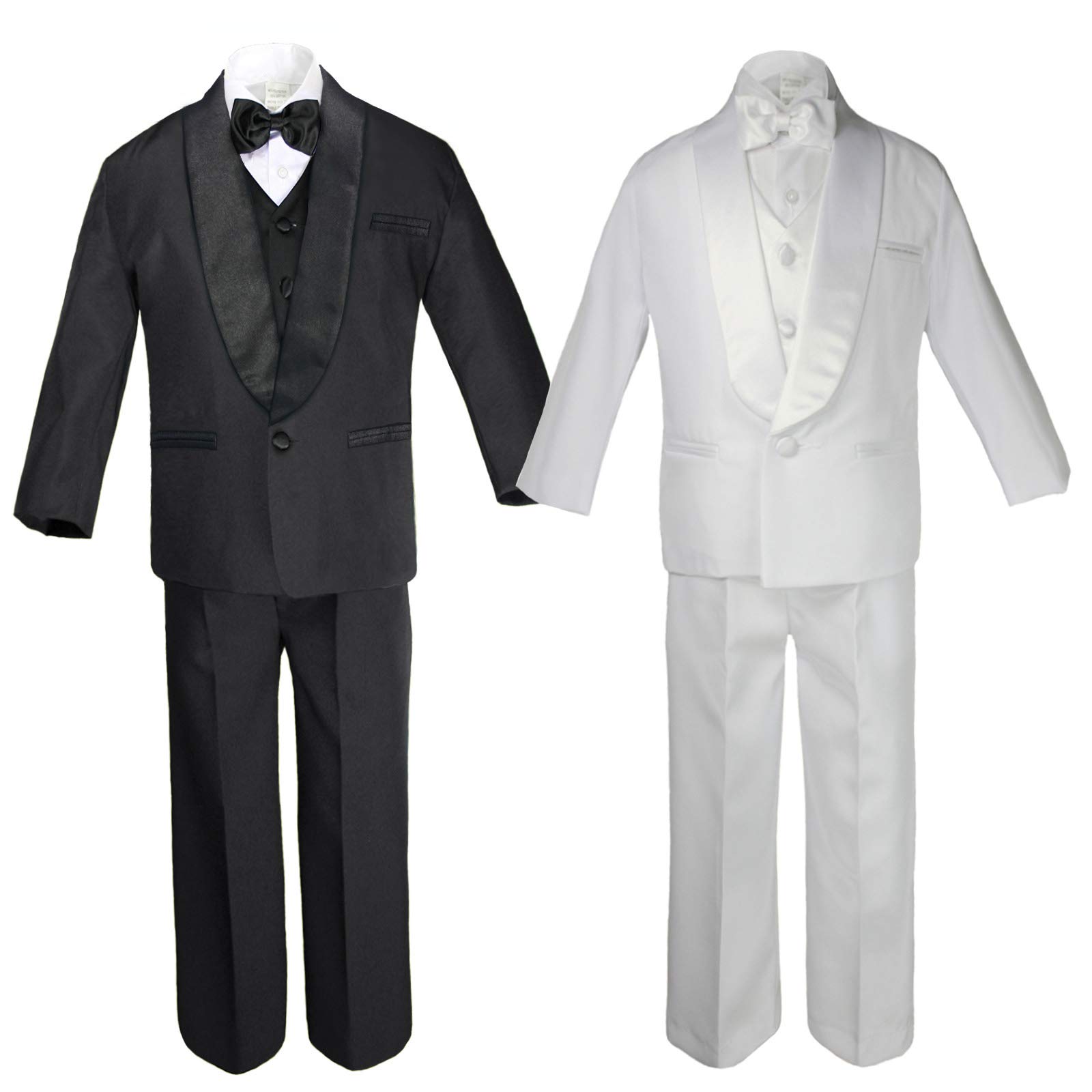 MILLTEX 5pc Party Formal Wedding Christening Baby Boy Kids Teen Shawl Lapel Black or White Suit Tuxedo Set Sm-20 (7, White)