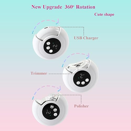 Miniatura 5 de Cortaúñas eléctrico 3 en 1 con luz y 3 velocidades, diseño de almacenamiento de desechos, recortadora de seguridad recargable para bebés, niños,