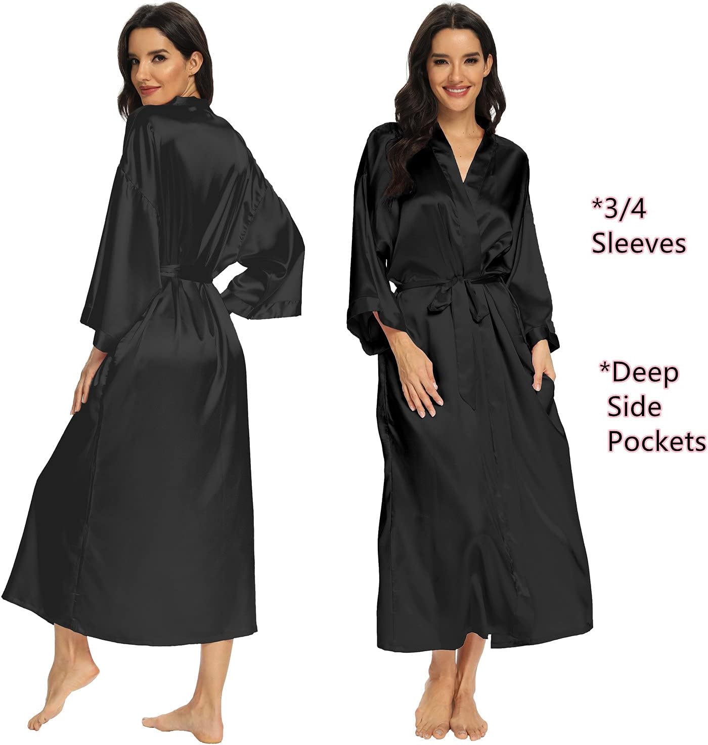 Women's Long Silk Robes Lightweight Long Satin Robes Full Length Sleepwear Dressing Gown