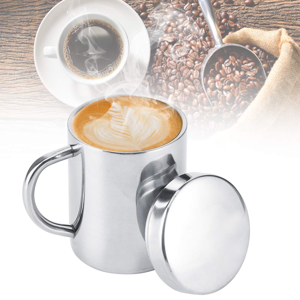 Ejoyous Taza de café Portátil Taza de Doble Pared de Acero Inoxidable 300 Ml con Tapa y Asa Aislada Anti Escaldaduras para el Hogar Oficina Viajes Té Leche Beber (304 material 220ML (con tapa))