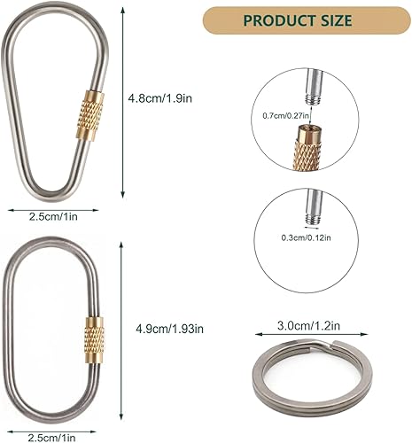 Miniatura 3 de JOGOAUTO - Mosquetón de titanio con llaveros de titanio, llaveros para llaves de automóvil, pequeños mosquetones de bloqueo Mini, llavero de