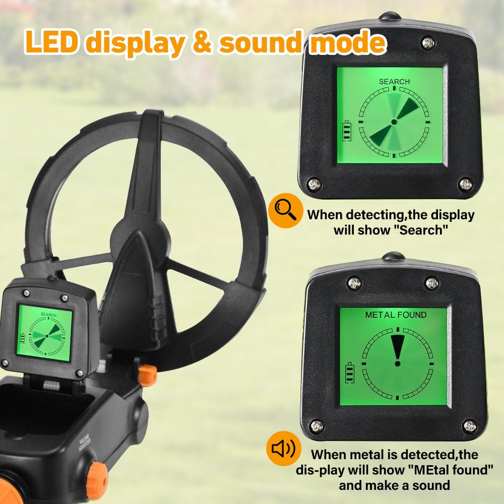 Detector de metales para niños, resistente al agua, detector de metales ligero con pantalla LCD e indicador de sonido, detector de metales de alta sensibilidad con rastrillo, pala, mochila