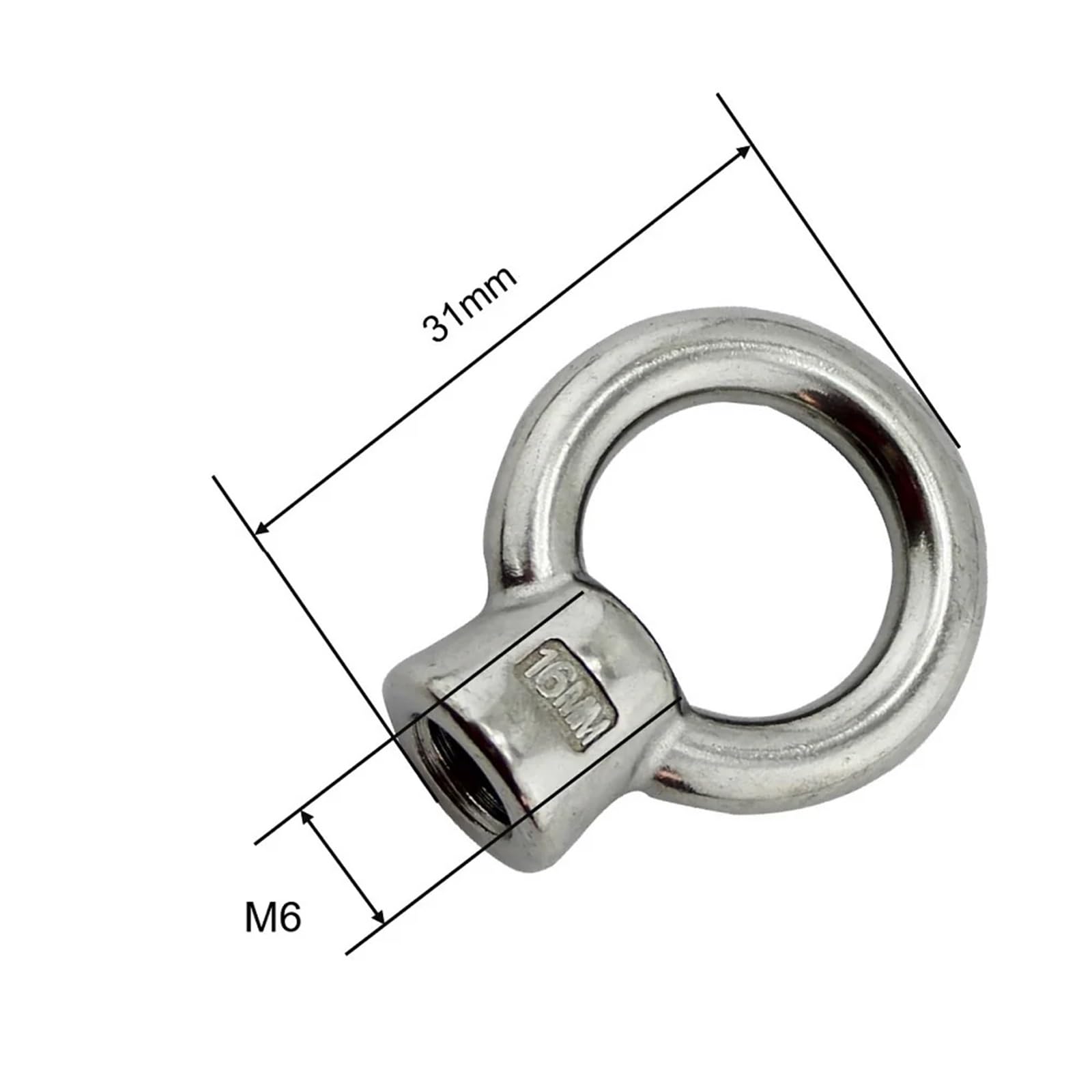 Cancamos Metalicos 5 tuercas de ojo de elevación M6 M8 M10 M12 de acero inoxidable 304, tuerca de ojo de alto pulido de acero inoxidable(1169-M12)