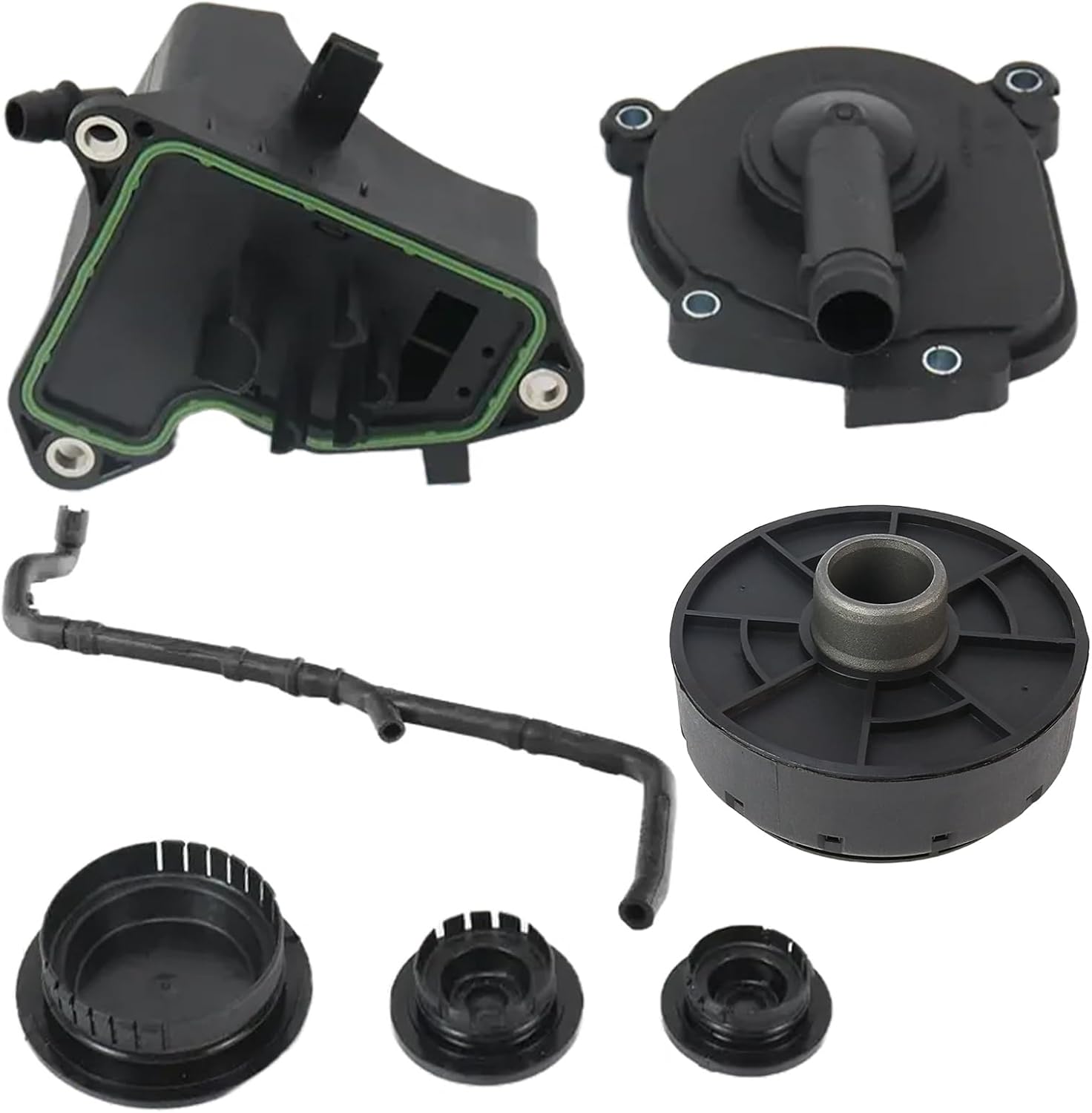 2730160134 7-piece M273 engine oil-water separator set. Compatible with Mercedes-Benz CLS500 GL450 GL550 G500 ML500 R500L SL500 S500L. Replaces # 0009985690 0009986590 2720100631 2730100162 2730180582