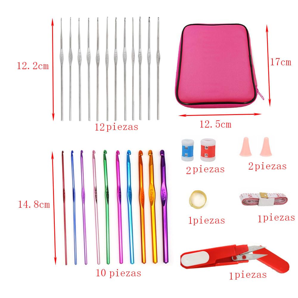 Set Uncinetto 100 Pezzi - Accessori Per Maglieria Con Astuccio Rosa, Aghi Ergonomici, Ideale Per Principianti Ed Esperti - Foto 6