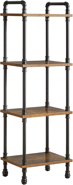 IBUYKE Ladder Shelf,4-Tier Storage Shelves,Small Bookshelf,Shelving Unit with Metal Frame,Vintage Industrial Plant Display Stand,Bookcase for Living Room, Home Office TMJ404H