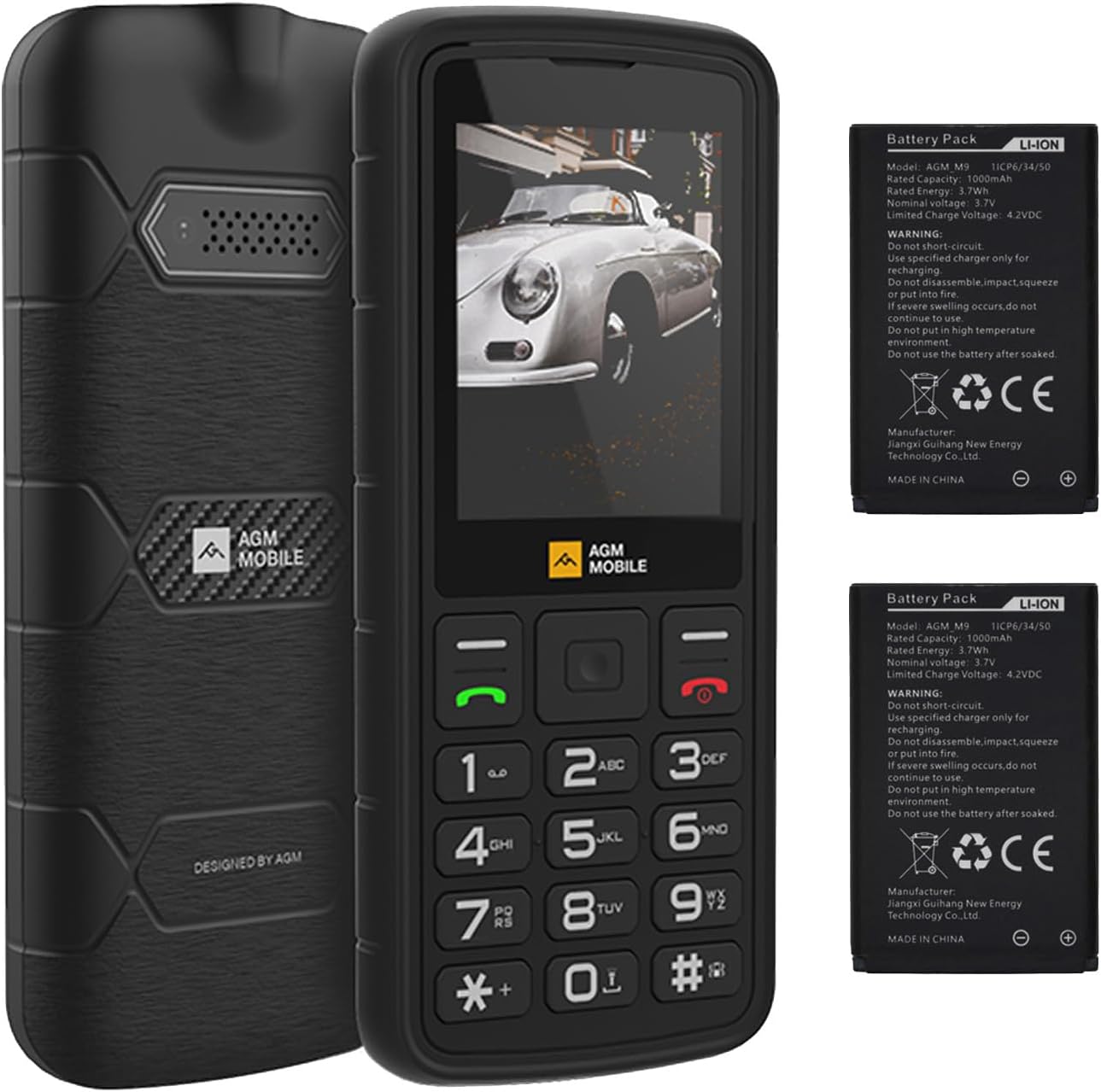 AGM M9 Basic Mobile Phone, 4G LTE T-Mobile Compatible, 3 Card Slots/128GB TF Expand, IP68 Waterproof, Large Buttons & Font, Speed Dial, FM Radio/Flashlight, Dual 1200mAh Batteries for Everyone