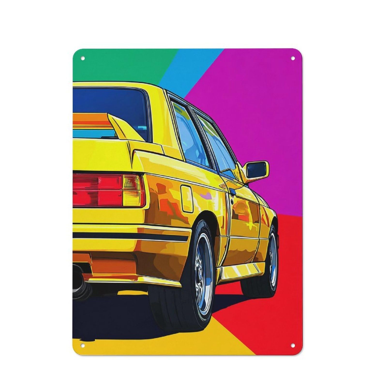 Junmoney Vibrant Retro Car Illustration Retro Tin Sign 40X30cm For Workshop Wall, For Home Interiors And Metal Sign Collectors