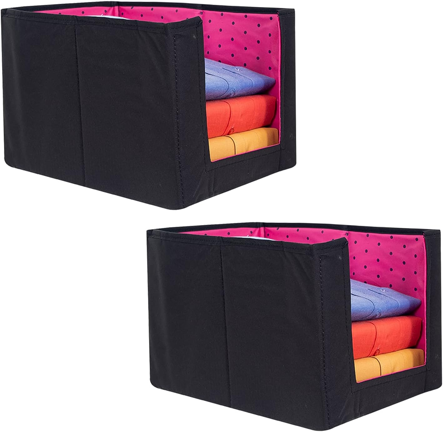 PrettyKrafts 2 Pcs Non Woven Shirt Stacker/Cloth Organizer for Storage/Closet & Wardrobe Organizer for Storage/Foldable Shirt Organizer Cloth Storage Box (Pink, 26x40x26 cm)