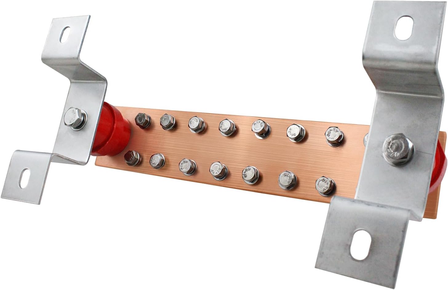Copper Ground Busbar Kit, 10"x1.96"x 0.23" Copper Ground Bus Kit, 16 Terminal Positions and SM40 Insulators